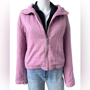 Sam Edelman Quilted Jacket Cropped Cotton Pink Casual Lightweight Layering Large